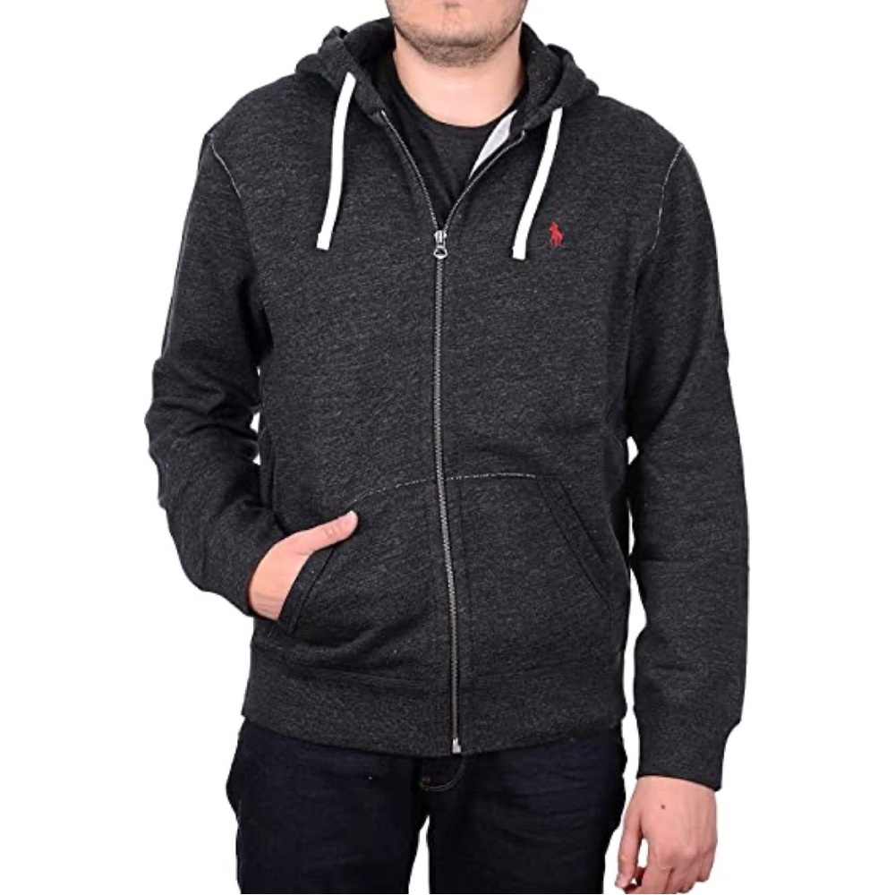 POLO RALPH LAUREN Mens Full Zip Dark Gray Hoodie Size L